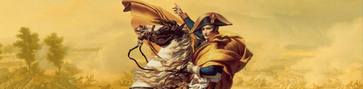 Napoleon in Golden Cape on Horse as leading the troops as General