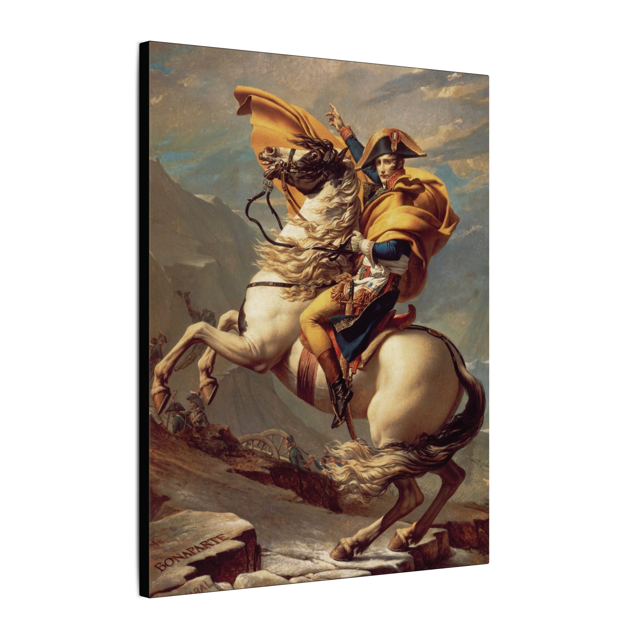 Canvas from the side with black sides and a natural frame