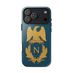 glossy ihone with symbols of the napoleonic era printed on it