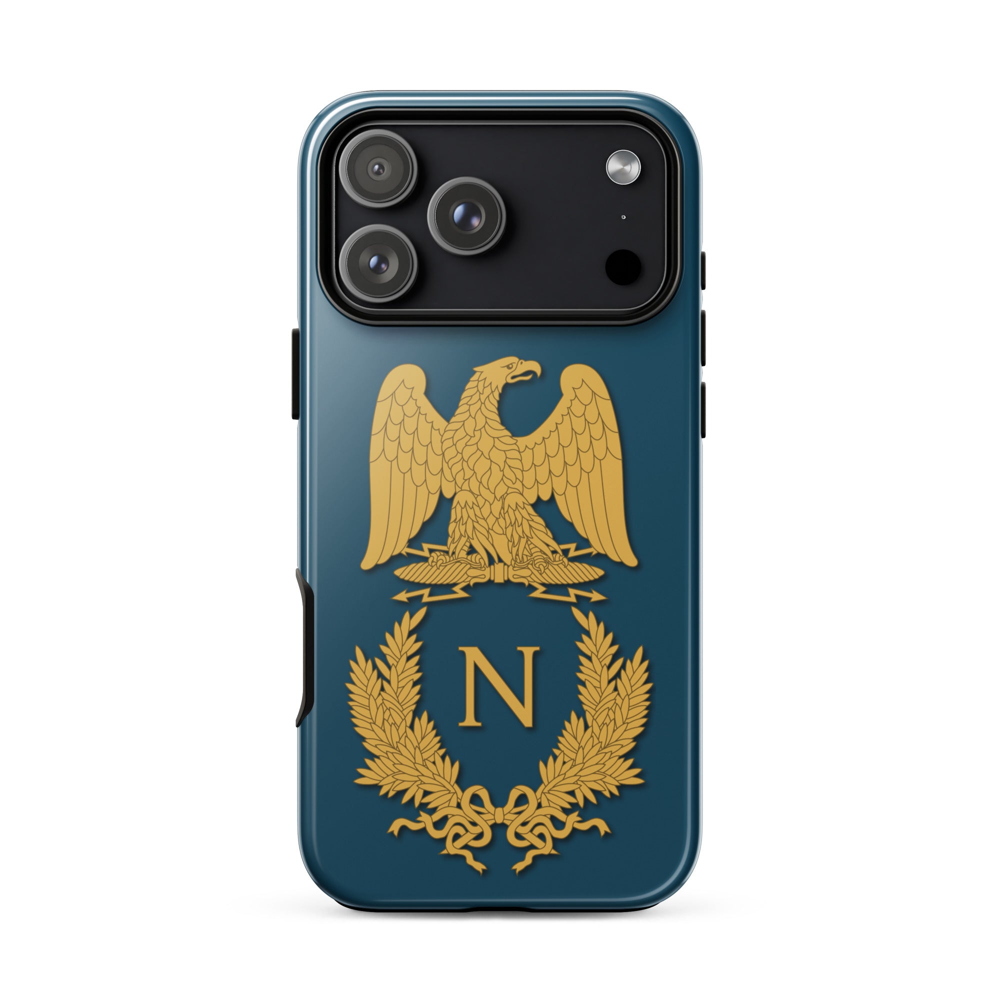glossy ihone with symbols of the napoleonic era printed on it