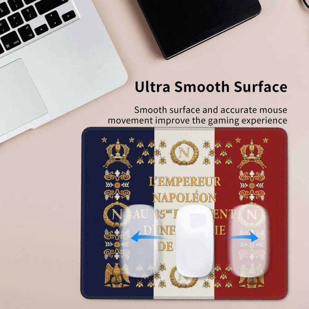 Mouse pad with laptop from HP and mouse from Apple showing Napoleons Imperial Army