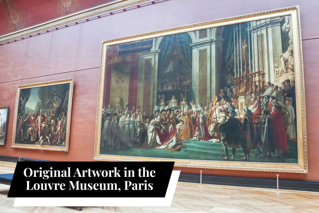 Louvre Museum inside with coronation of Jacque Louis David in Paris, France