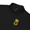 Black polo shirt with gold eagle emblem on a white background