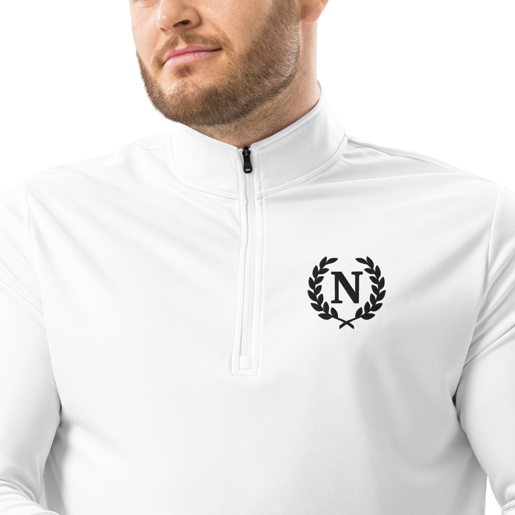 White jacket with a black logo on a white background from adidas
