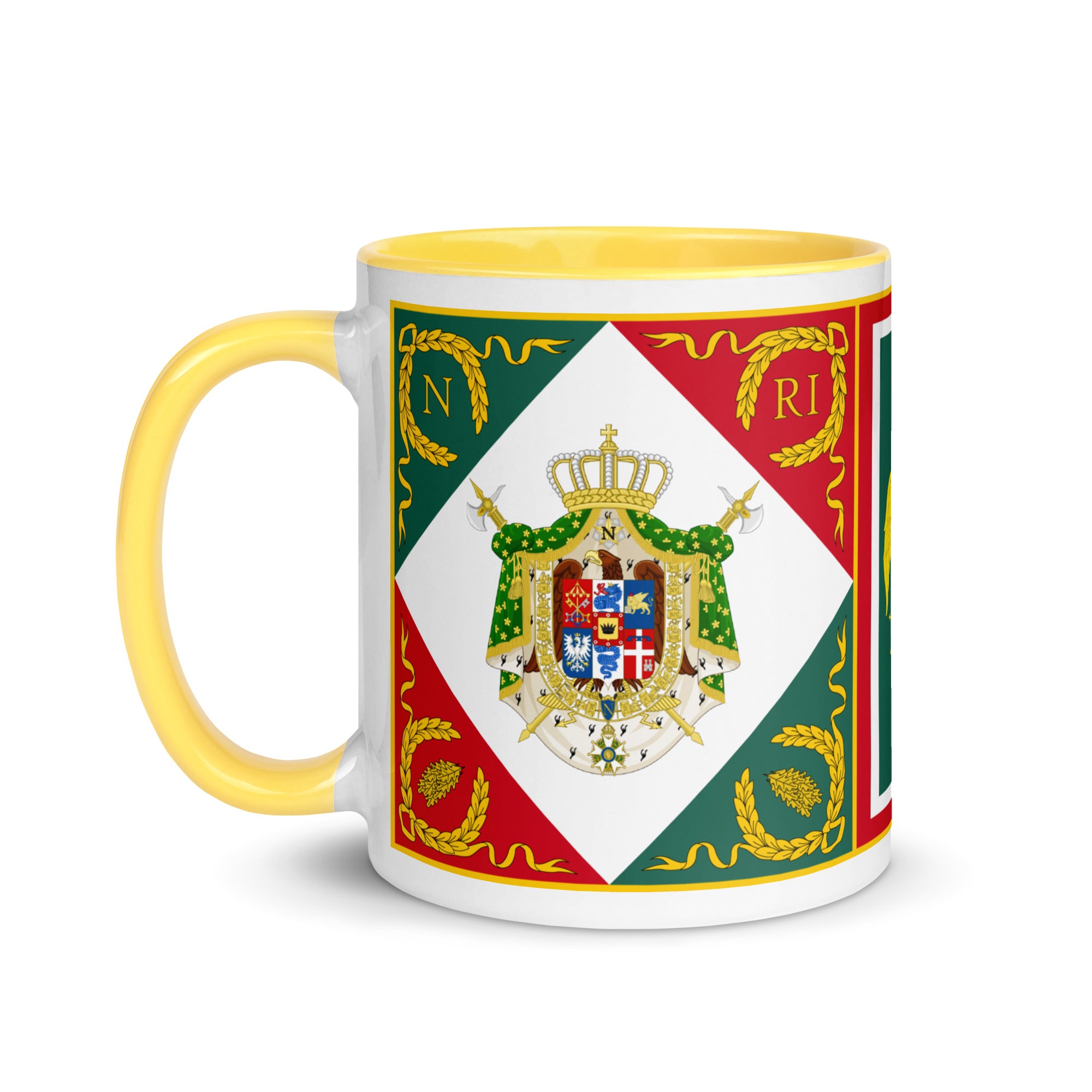 Gold and Yellow mug with Coat of arms of the Kingdom of Italy during the reign of Napoleon I