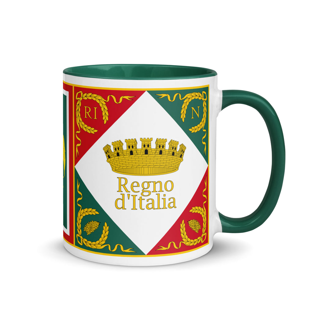 Historical Mug with the inscription Regno Italia in green color written on it together with a symbol of a castle