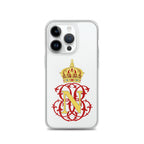 iPhone Phone case with a gold crown and red monogram design on a white background of a French Landscape in history