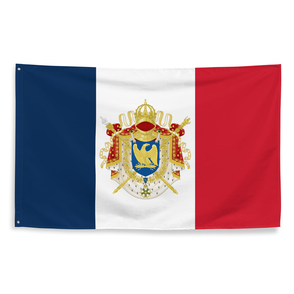 French Flag with Tricolor blue red and white together with the Symbol of Napoleons Empire of France