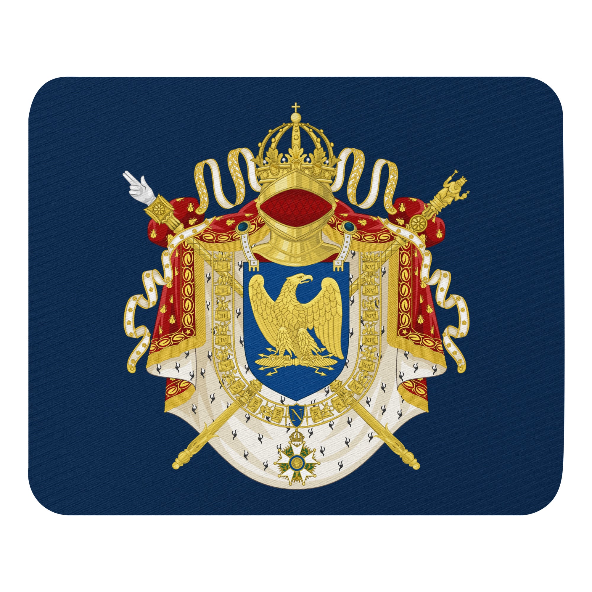Symbol and coat of arms of french republic with blue background and total War Empire PC game