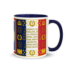 Mug with a design featuring napoleonic text and French symbols on a white background