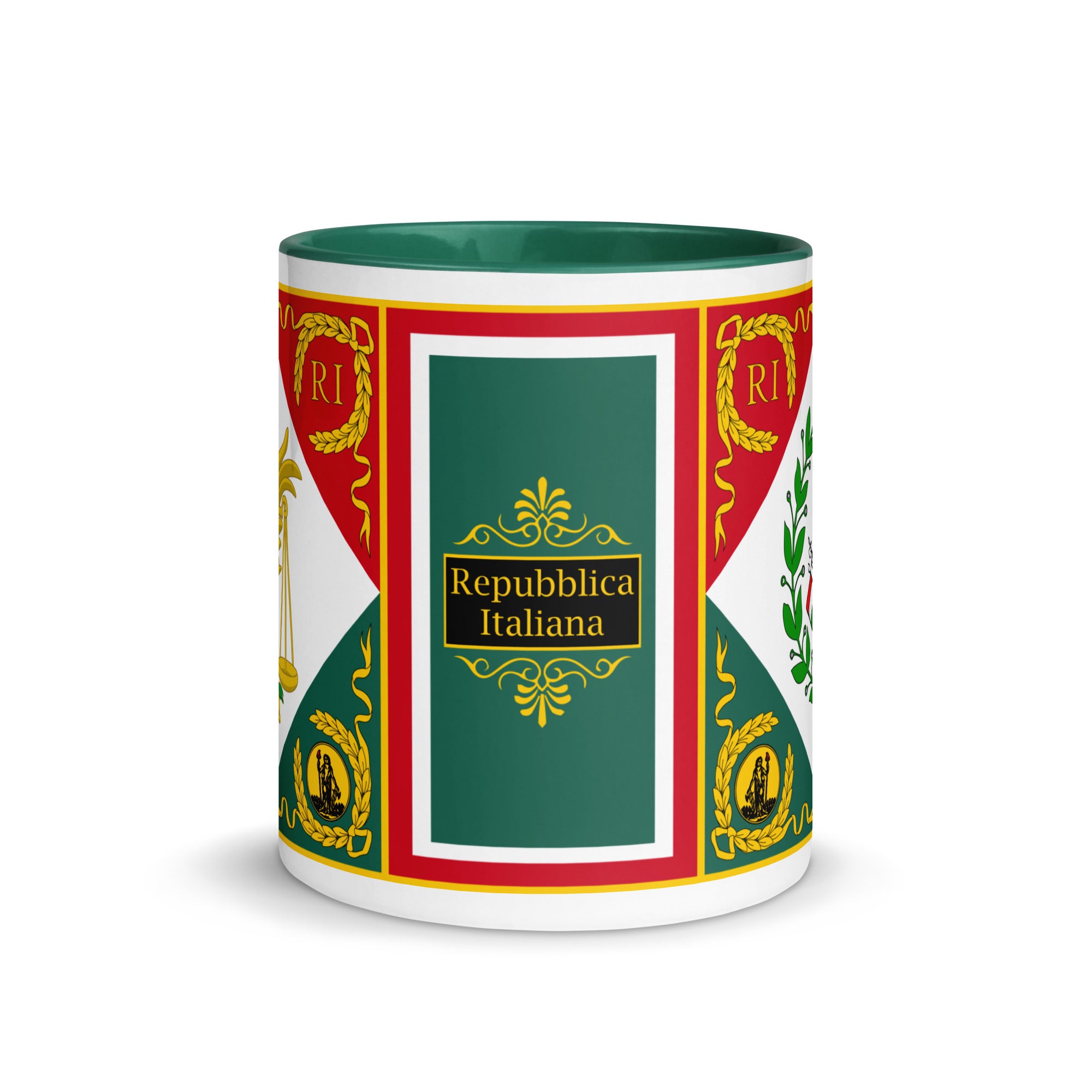 Italian ceramic mug in Green with the inscruption of Repubblica Italiana which meas italian republic