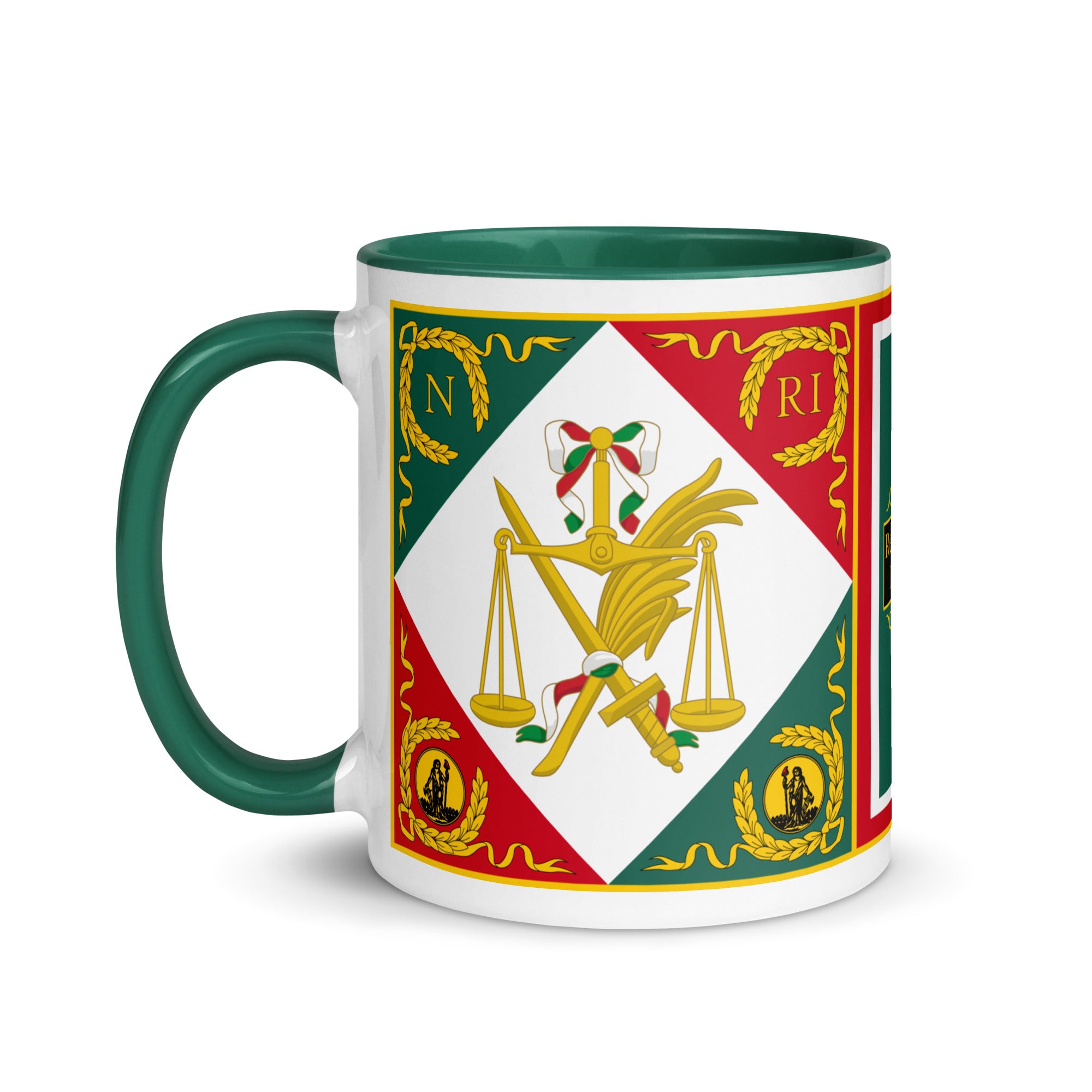 Mug in green color with Coat of arms of the Italian Republic (Napoleonic)