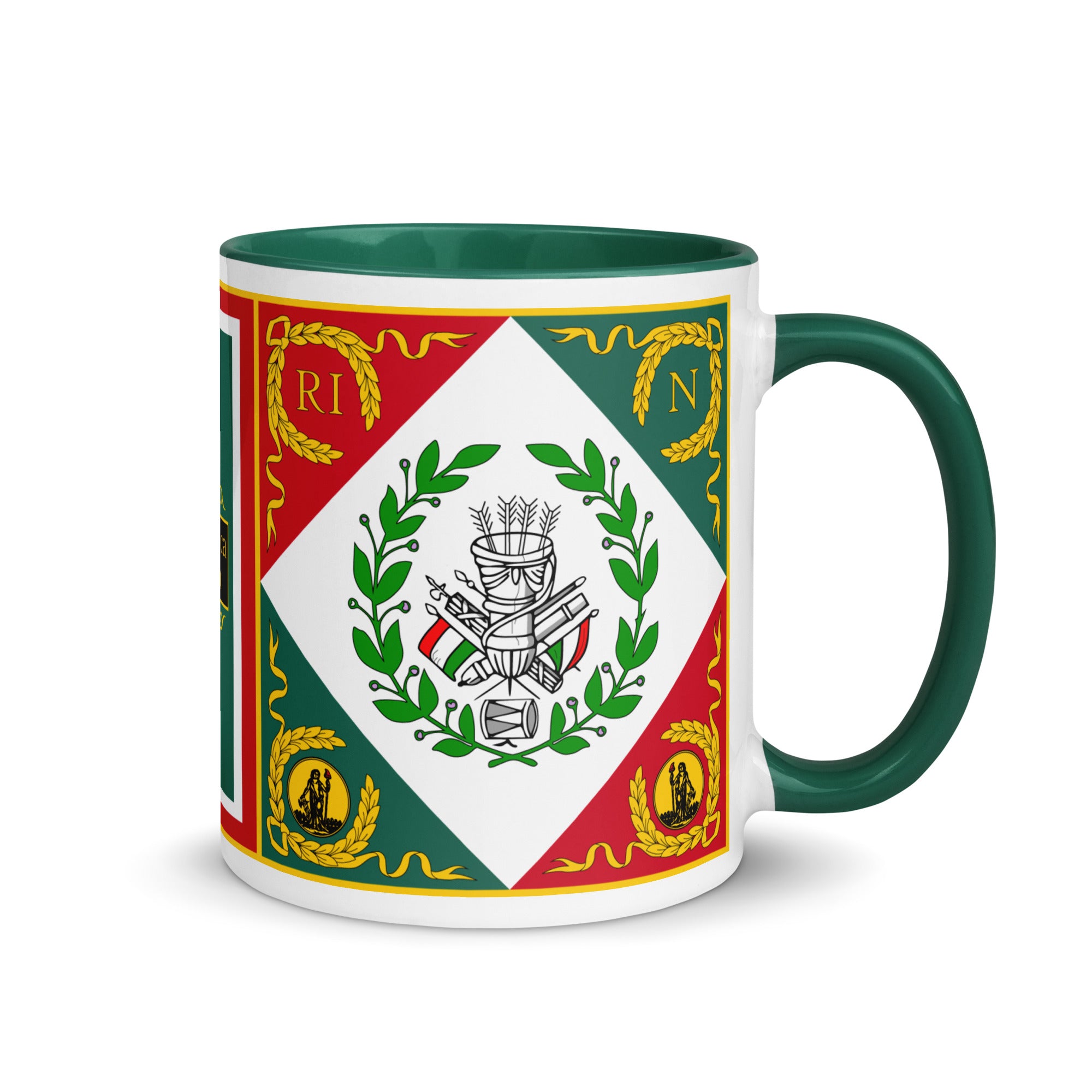 Mug in green color with Coat of arms Emblem of the Cispadane Republic