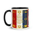 Mug with Napoleon-themed design featuring text and symbols on a white background with soldiers banner