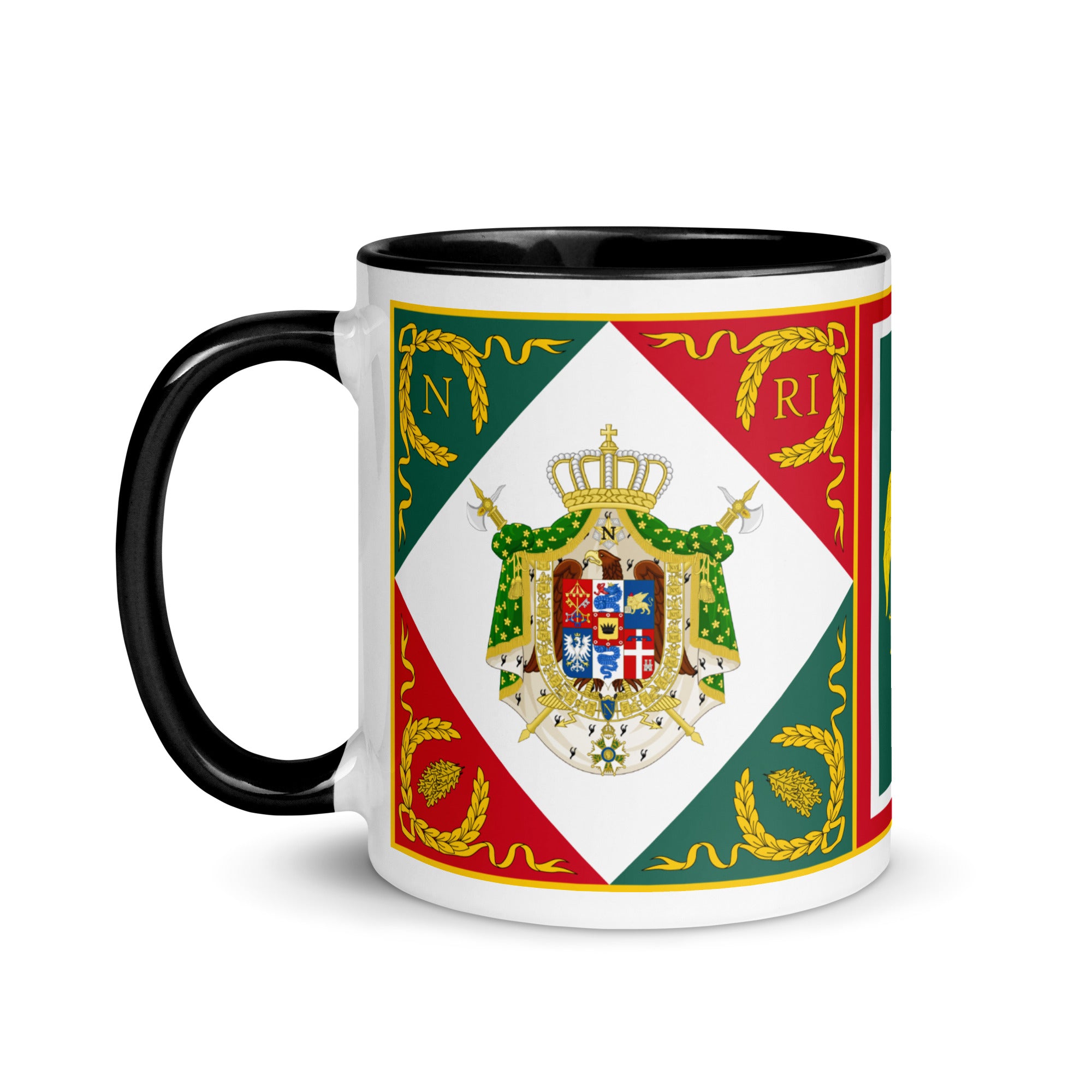Black mug with Coat of arms of the Kingdom of Italy during the reign of Napoleon I