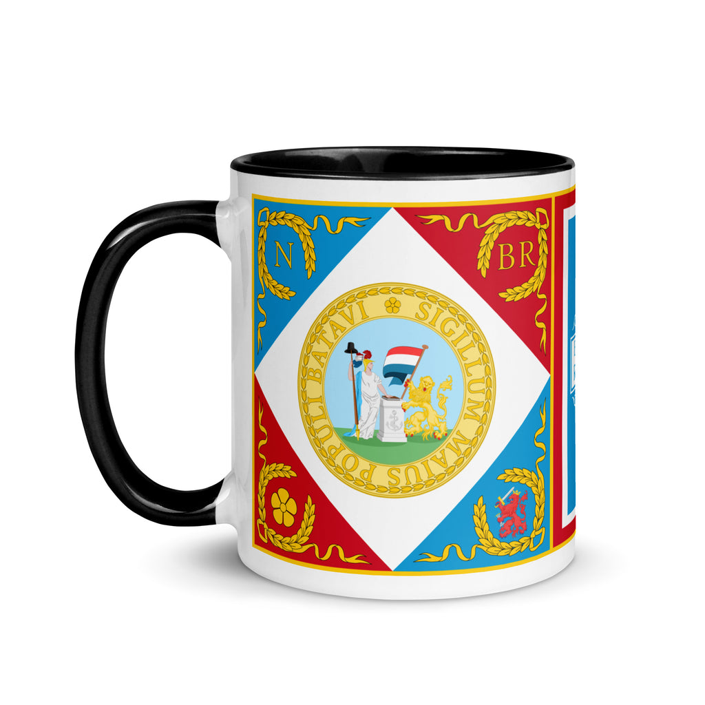Great Seal of the Batavian Republic on a mug with black color and histoy of Netherlands