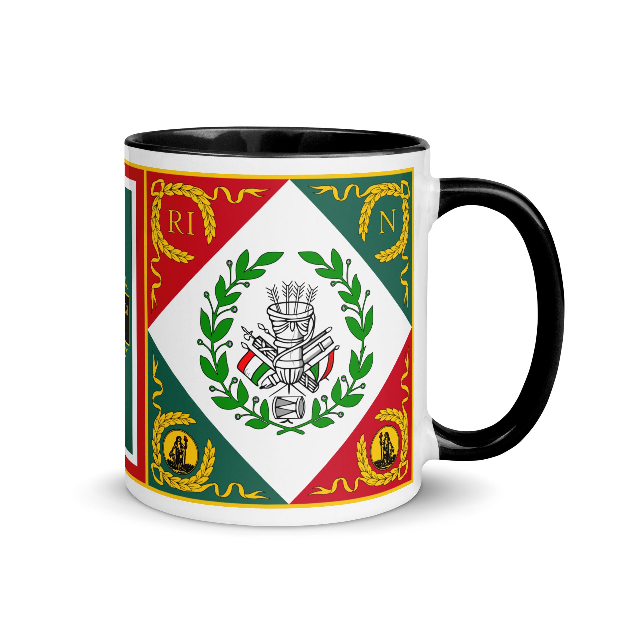 Mug in black color with Coat of arms Emblem of the Cispadane Republic of italian history