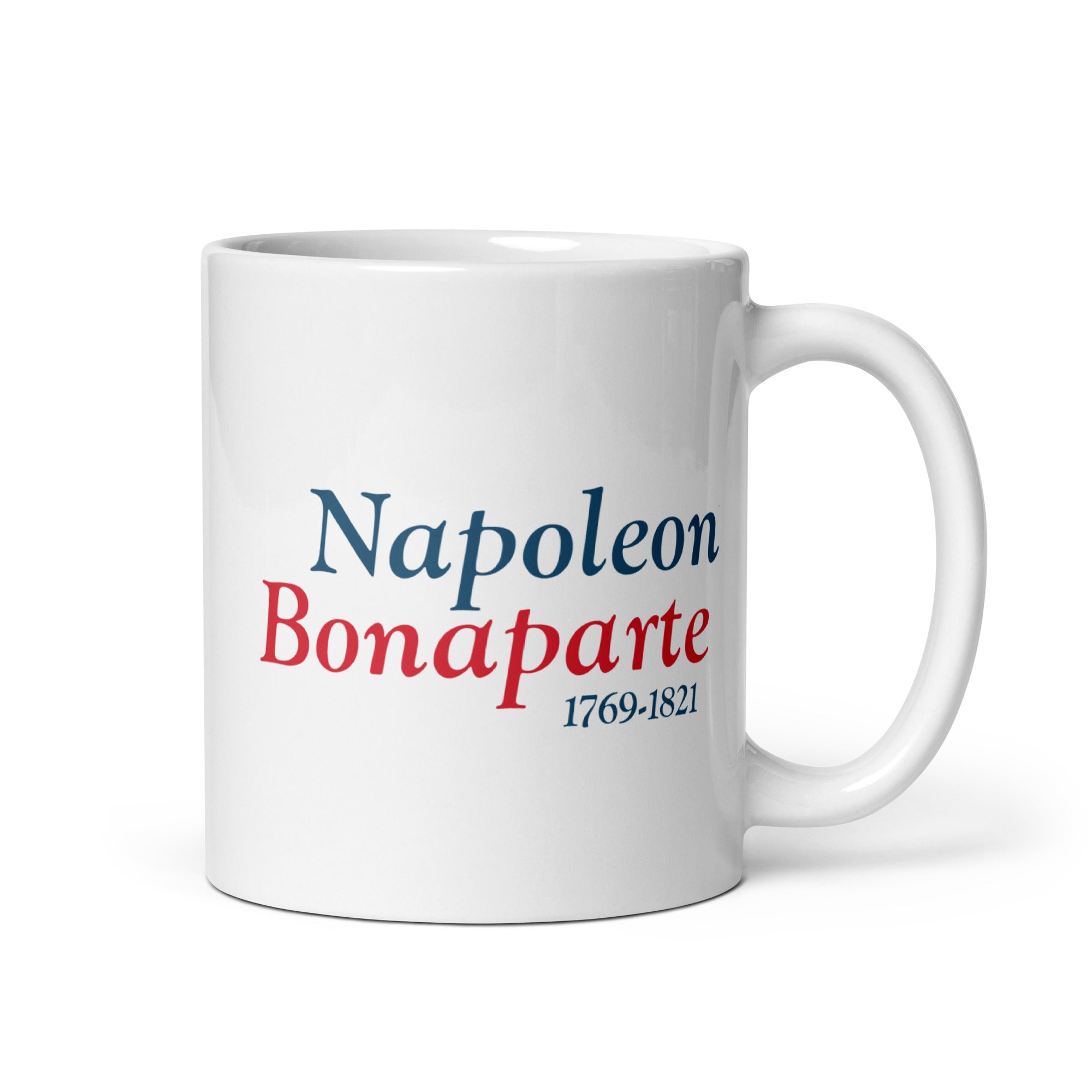 White mug with the letters of the french empire printed on it